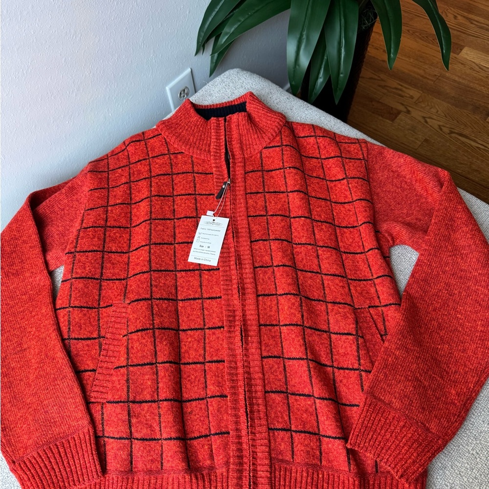 Men's Red Grid Pattern Sweater
